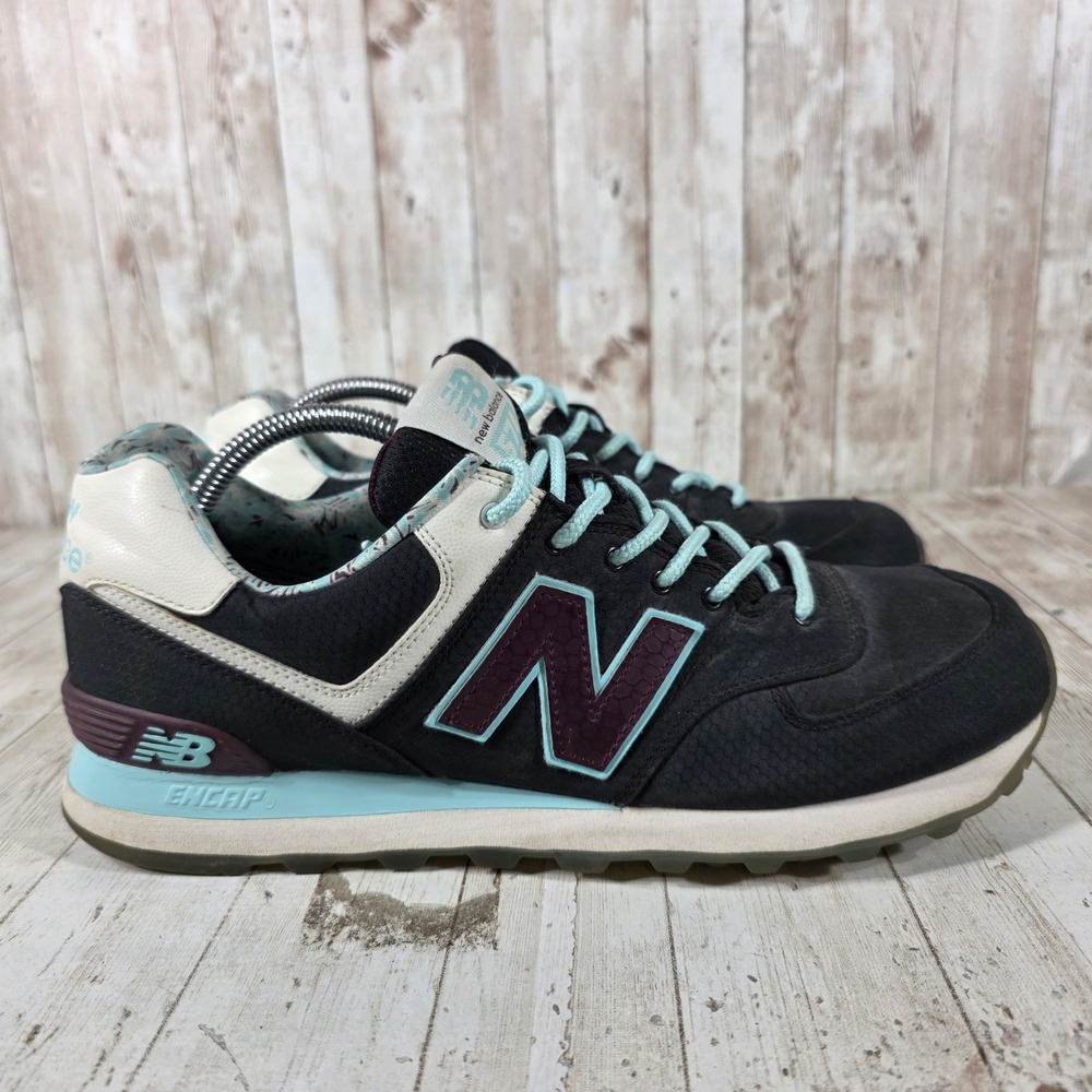 New Balance 574 Mens 9.5 D Black Light Blue Burgundy KMVN‎ Sneakers  Shoes